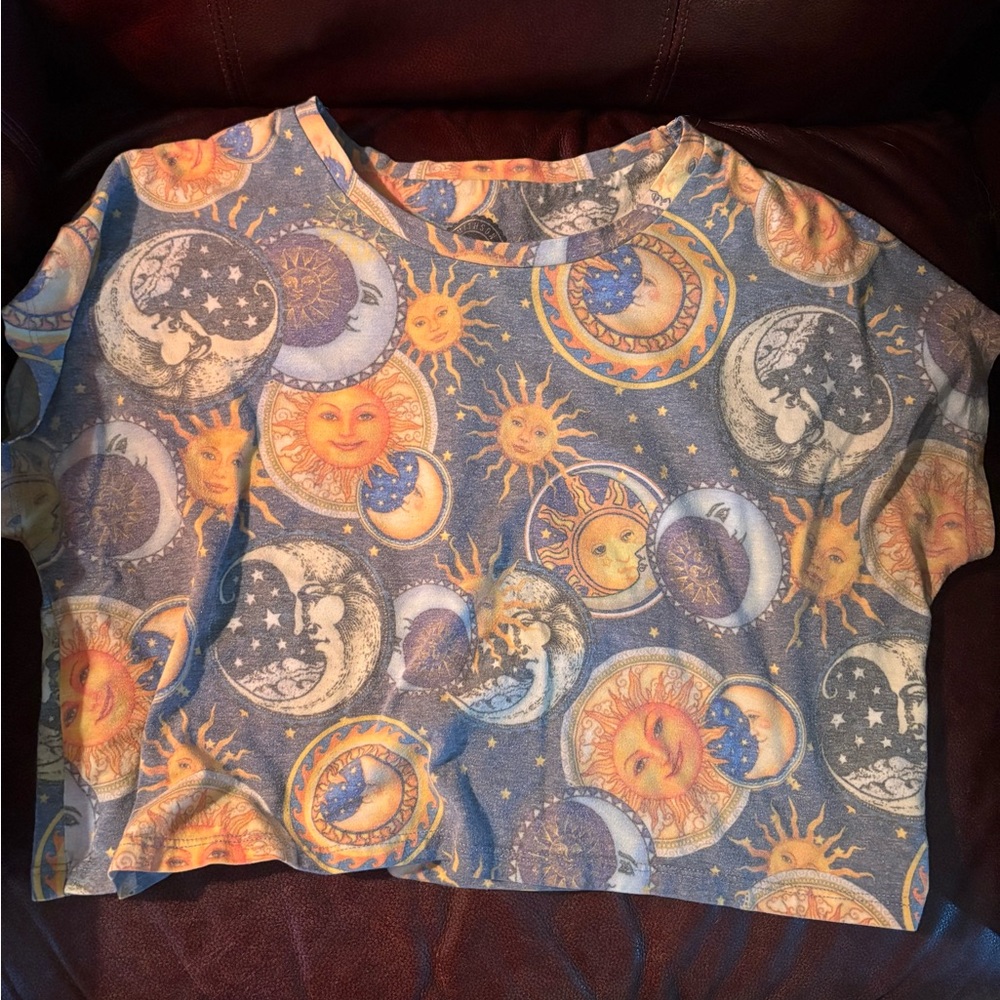 Sun and Moon Patterned Crop Top